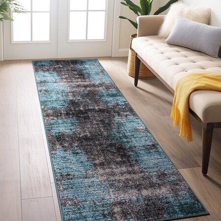 World Rug Gallery Abstract Design Distressed Non Shedding Soft Area Rug 2' x 7' Blue 392BLUE2x7